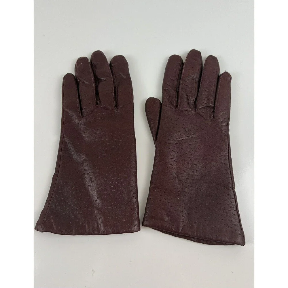 Vintage Van Raalte Gloves Maroon Red 100% Leather Driving Gloves Winter MCM sz M